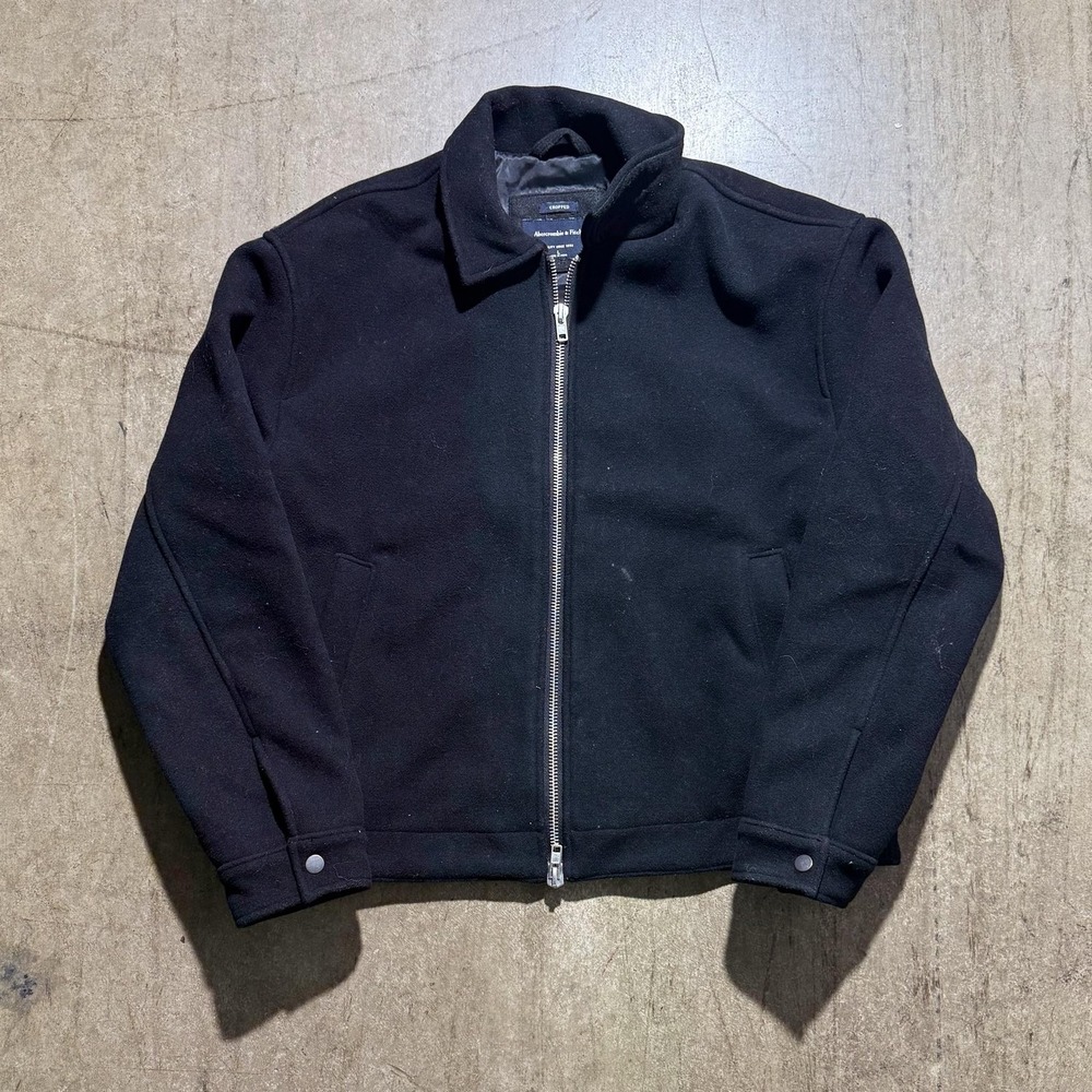 Abercrombie & Fitch Jacket Mens Large Black Wool Cropped Bomber Full Zip Lined